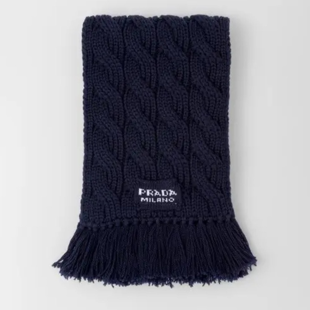 PRADA***Thick Navy Cable Knit Scarf****One Size***$1,270